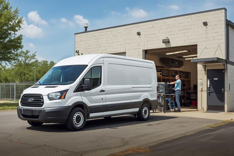 Samochód dostawczy przed firmą – wynajem dostawczaka w Libiążu dla firm